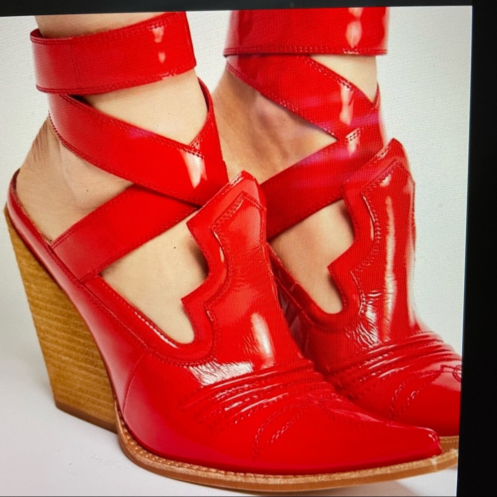 Jeffrey Campbell Red Patent Western Cutout Ankle Boots - Picture 2 of 12